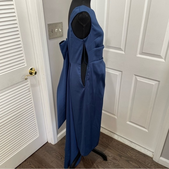 Aidan Mattox Cocktail Midi Dress Blue Bow in the back Size 8 satin - Picture 5 of 10